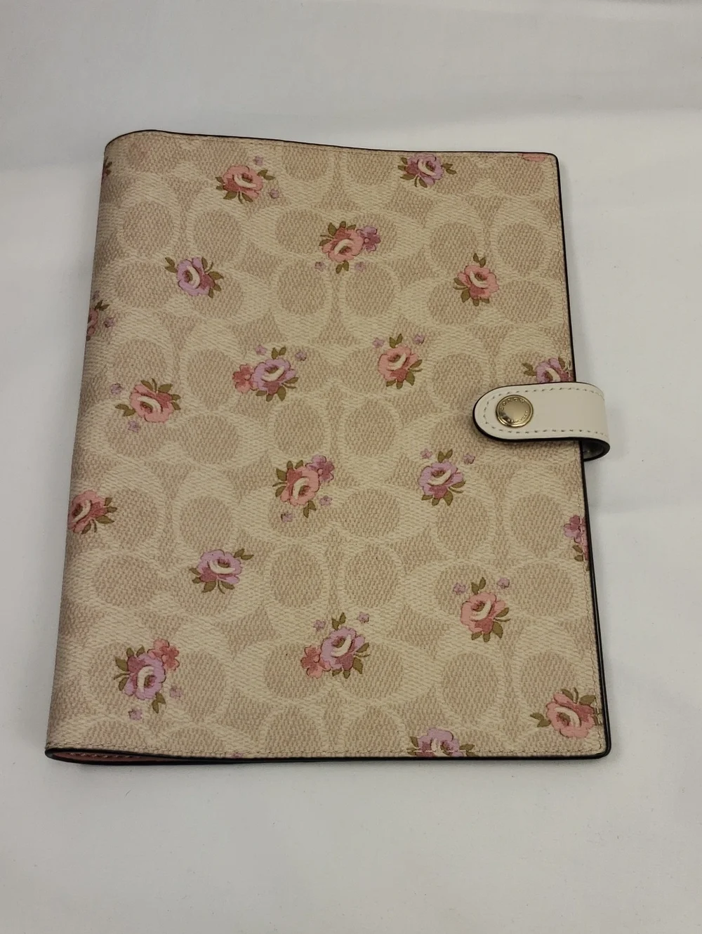 Coach Floral Notebook Cover with Signature Print - Beige and Pink